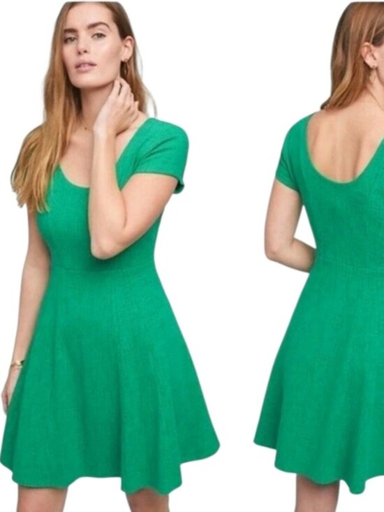 Anthropologie Dresses & Skirts - Anthropologie Maeve Nova Fit & Flare Dress Size M Green Textured Knit Lined